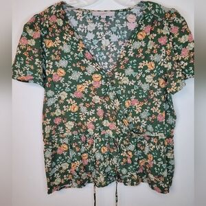 LOFT Green Floral Women's Top Garden, Country Chic, Cottage Core